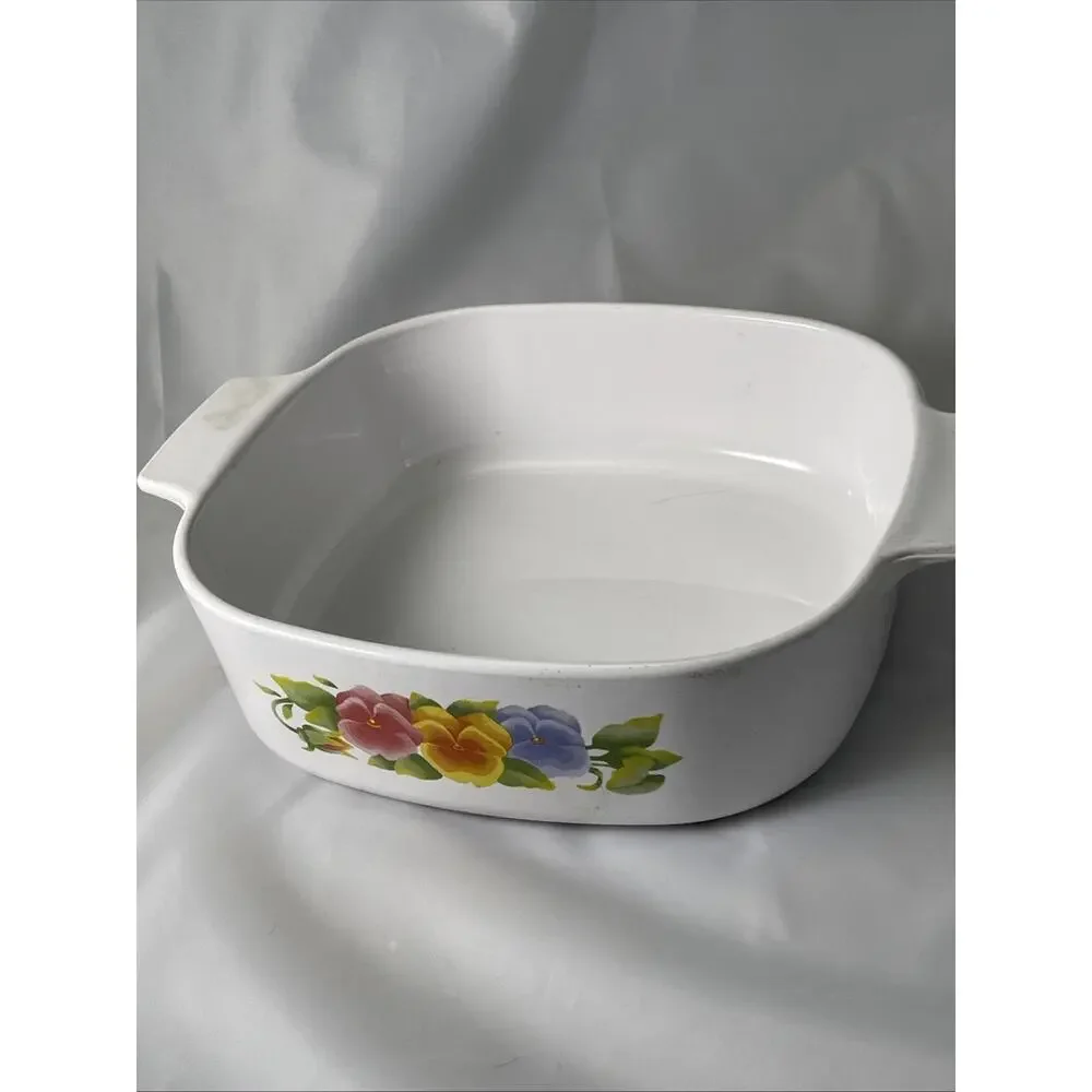 Corning Ware Baking Casserole Dish Summer Blush Pansy Square Floral Vintage